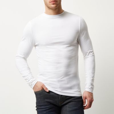 White muscle fit long sleeve T-shirt